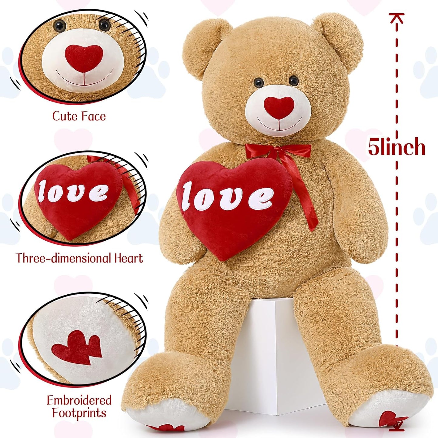 Teddy Bear with A Red Heart, Brown, 51 Inches