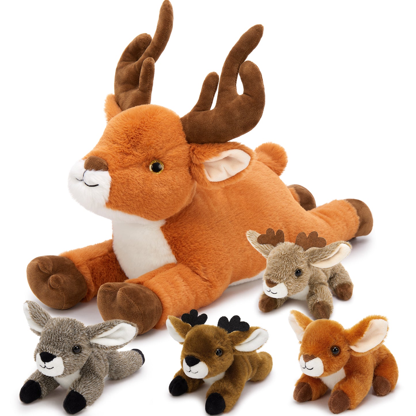MaoGoLan 5 PCs 17.7"Deer Stuffed Animals Mommy Deer with 4 Baby Deerlet Plush Toy