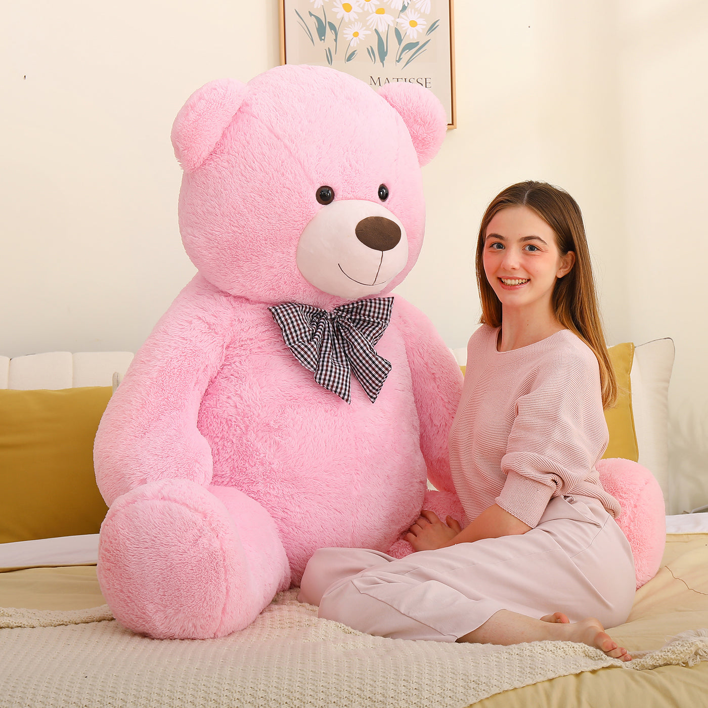 MaoGoLan Giant Pink Teddy Bear Stuffed Animal 5 Feet,Soft Cuddly Smiling Face Big Teddy Bear Plush Gift for Boyfriend Girlfriend