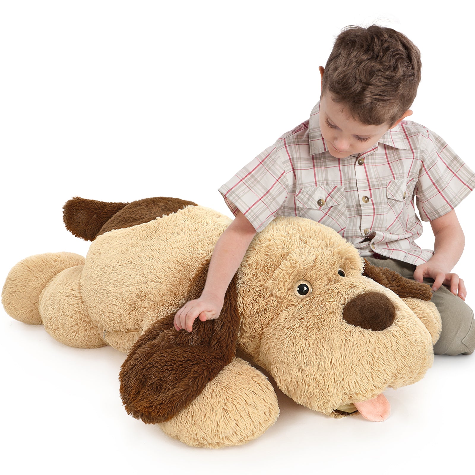 MorisMos Giant Dog Stuffed Plush Toy, Brown/White/Pink