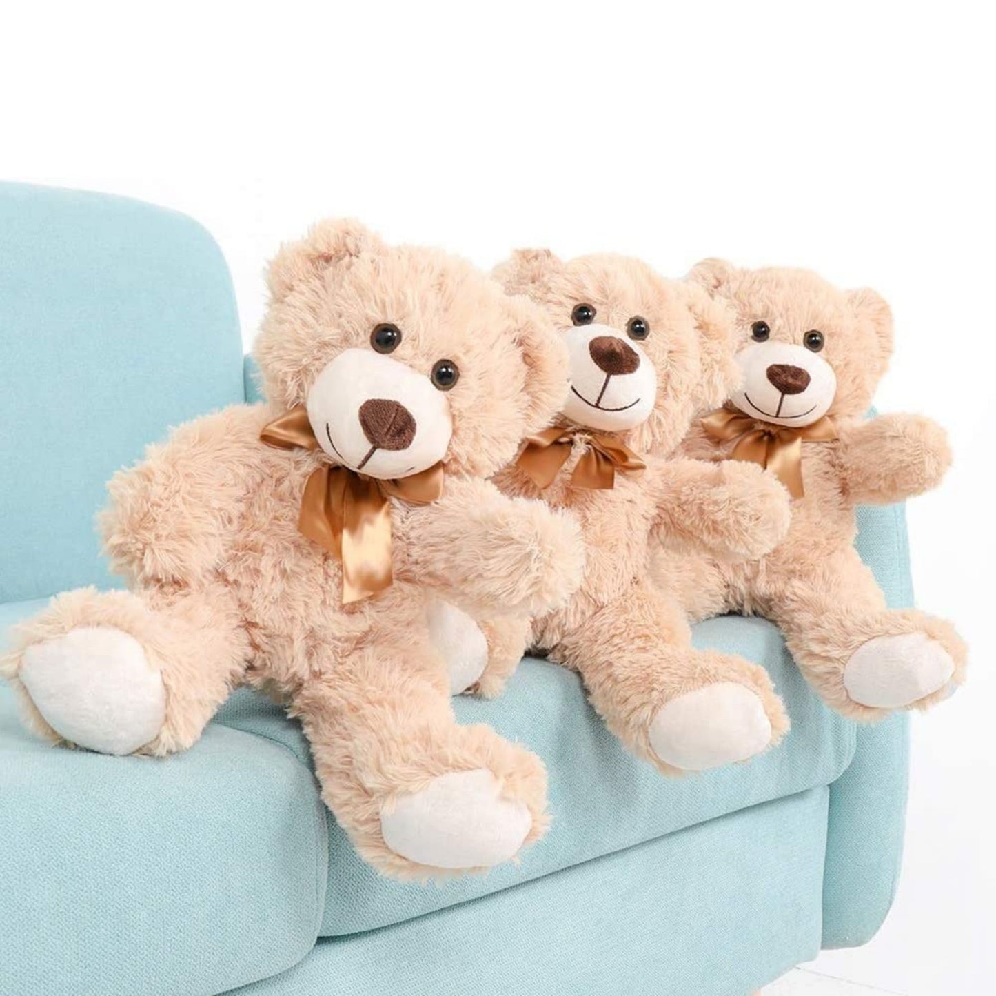 3 Pcs Teddy Bear Stuffed Animals Bulk - Small Teddy Bear Plush Toys - Light Brown 14 Inches Teddy Bear Plush Dolls - Cute Fuzzy Bears for Baby Shower/Wedding/Birthday/Valentine's Day - Teddy Bear Theme Baby Shower Centerpieces
