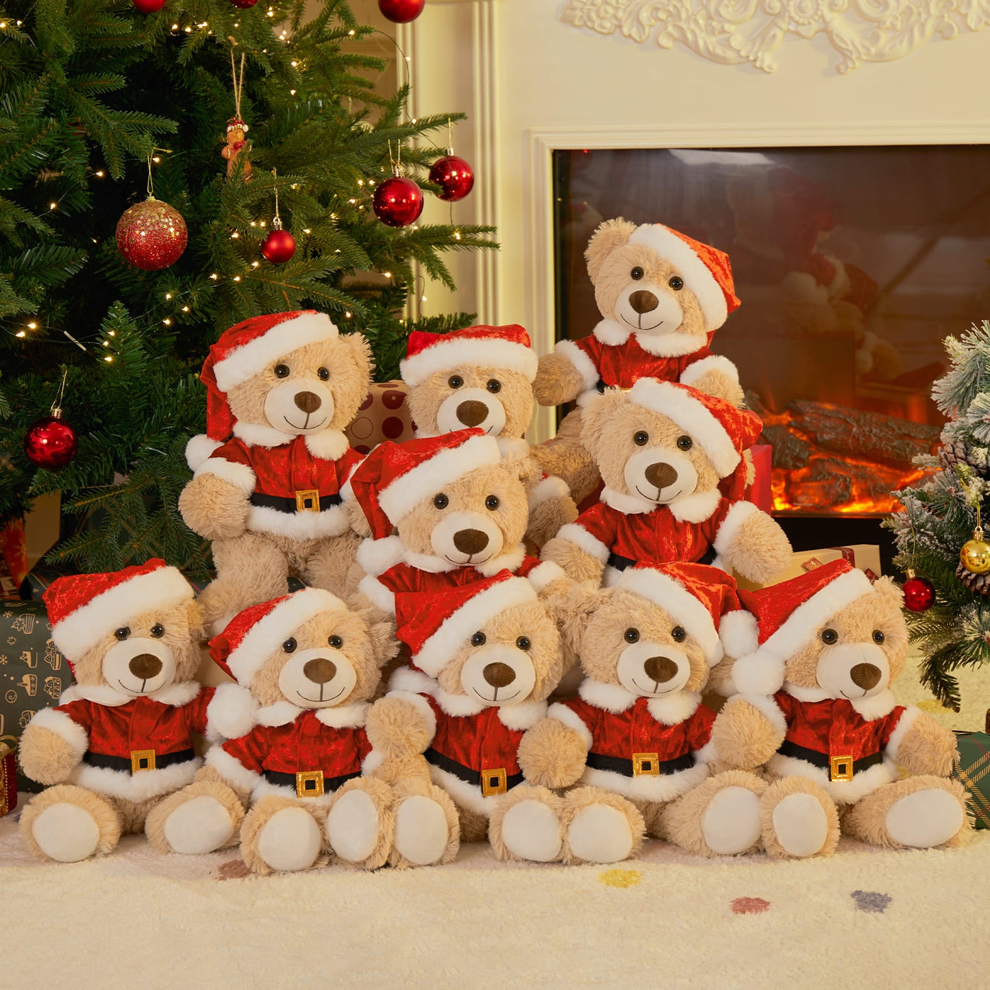 MorisMos Stuffed Animals - Ten Piece Bulk Christmas Teddy Bear Plushies, 11 Inches - Christmas Decorative Ornaments&Gifts - Free Shipping - Teddy Bear Theme Baby Shower Decorative Products