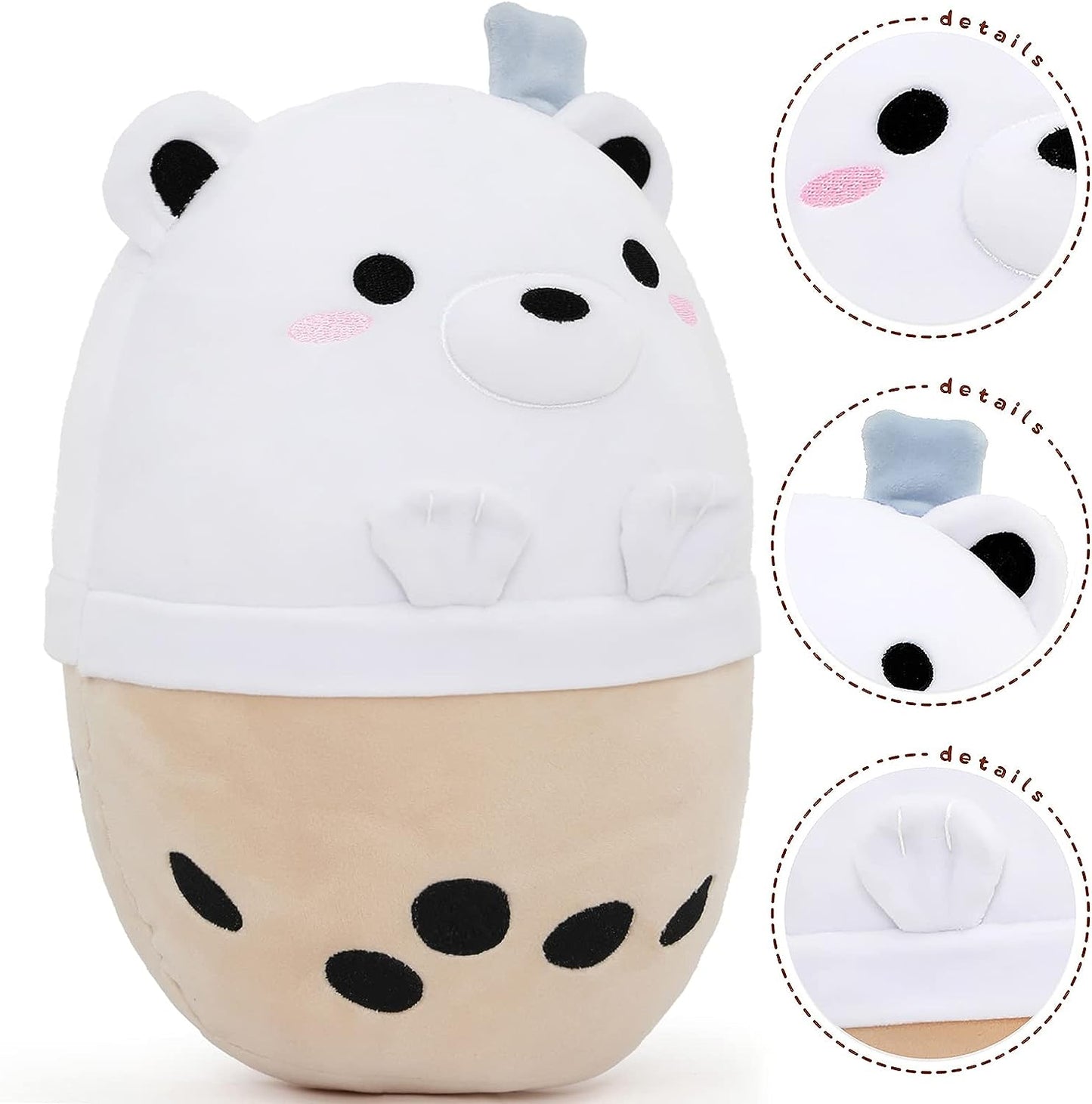 MorisMos Bubble Tea Plush Toys - 12 Inches Polar Bear Cartoon Cylindrical Plush Pillow - Milk Tea Cup Hugging Throw Pillows - Squishy Kawaii Cartoon Bear Cushion