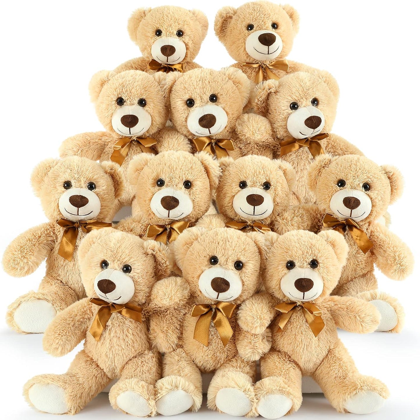 12 Pcs Teddy Bear Stuffed Animals Bulk - Small Teddy Bear Plush Toys - Light Brown 14 Inches Teddy Bear Plush Dolls - Cute Fuzzy Bears for Baby Shower/Wedding/Birthday/Valentine's Day - Teddy Bear Theme Baby Shower Centerpieces
