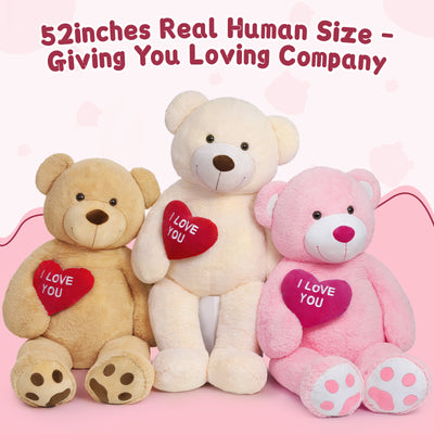 MaoGoLan Big Teddy Bear 4.3ft Stuffed Animal, I Love You Red Heart Giant Pink Teddy Bear Plush Toy, Large Stuffed Animal Gift for Girlfriend, Boyfriend, Kids