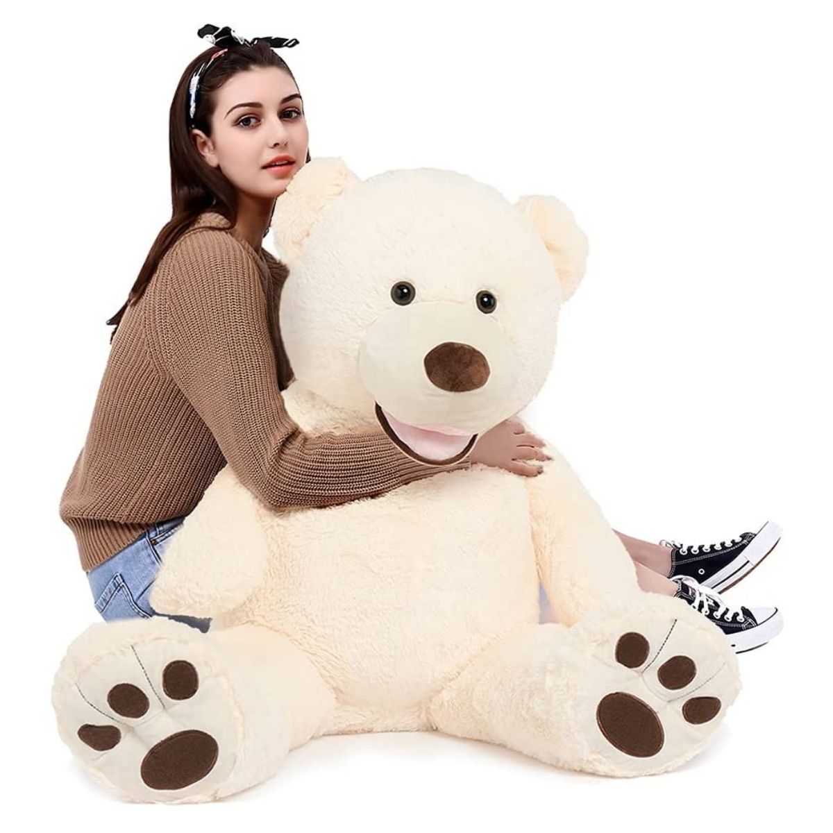 MorisMos Big Teddy Bear Stuffed Animal with Footprints Plush Toy Gifts for Girlfriend Valentine's Day