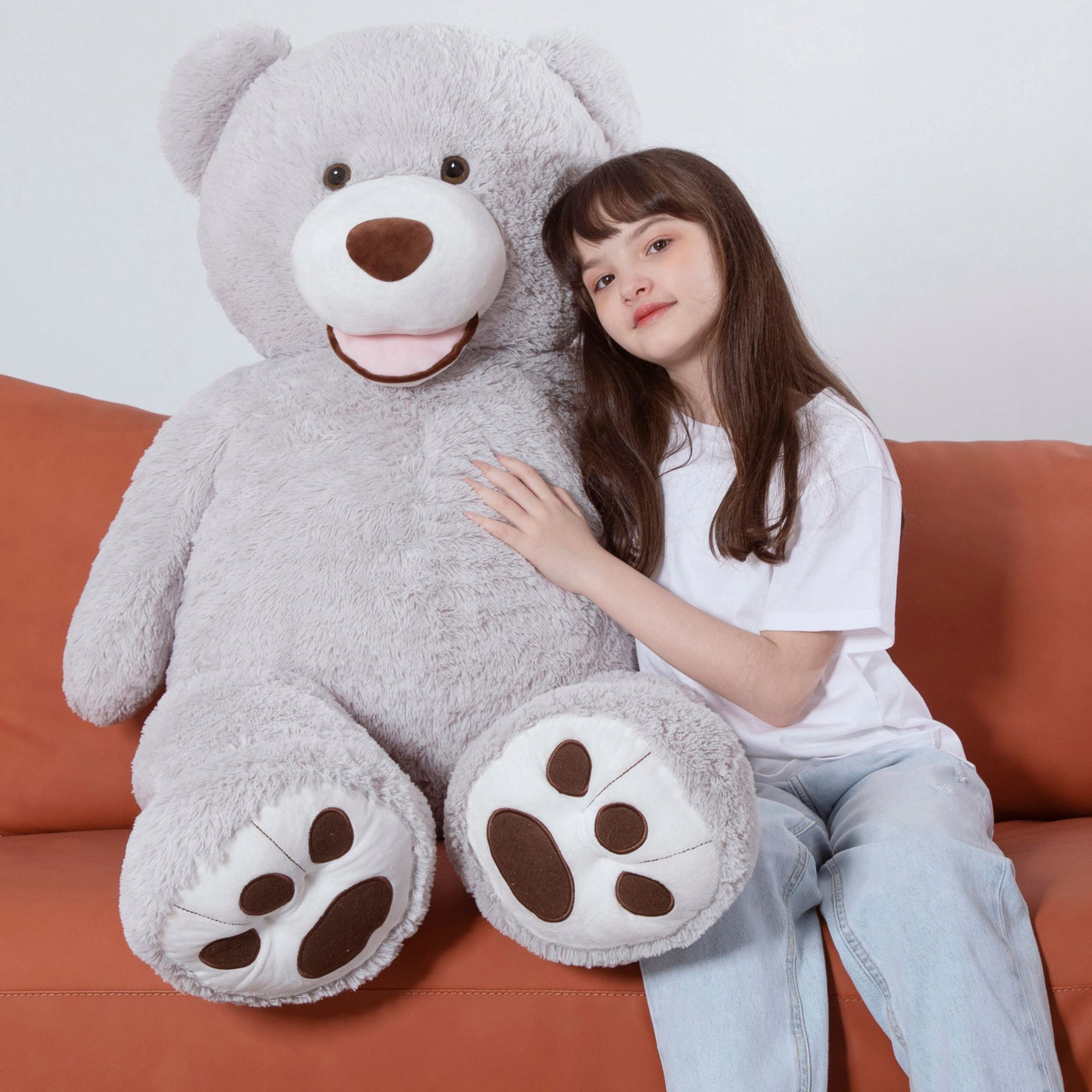 MorisMos Großer Teddybär, Stofftier mit Fußabdrücken, Plüschtier, Geschenke für Freundin, Valentinstag 
