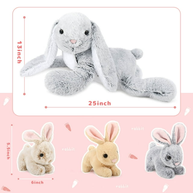 24" 4Pcs Easter Bunny Stuffed Animals with 3 Babies Inside