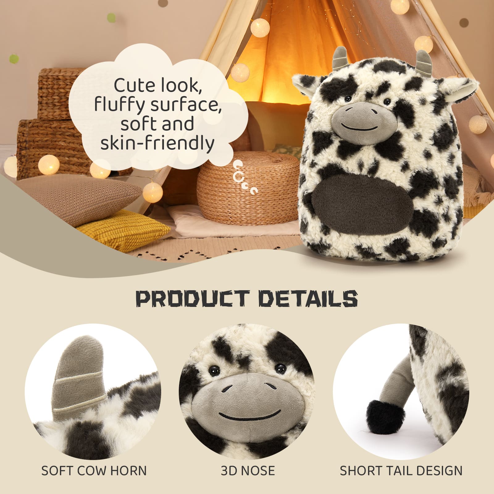 Cow Weighted Plush Pillows, 2.1Lbs, 13.7 Inches