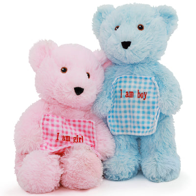 2 Pack Teddy Bear Plush Toy Set, Blue/Pink, 15.7 Inches