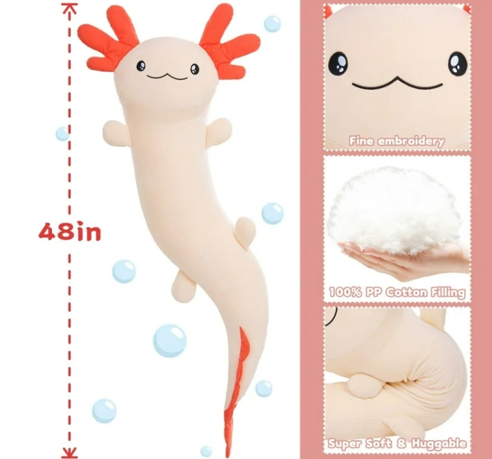 Long Axolotl Body Pillow 47.2'' Hugging Pillow,Stuffed Axolotl Toys Plush