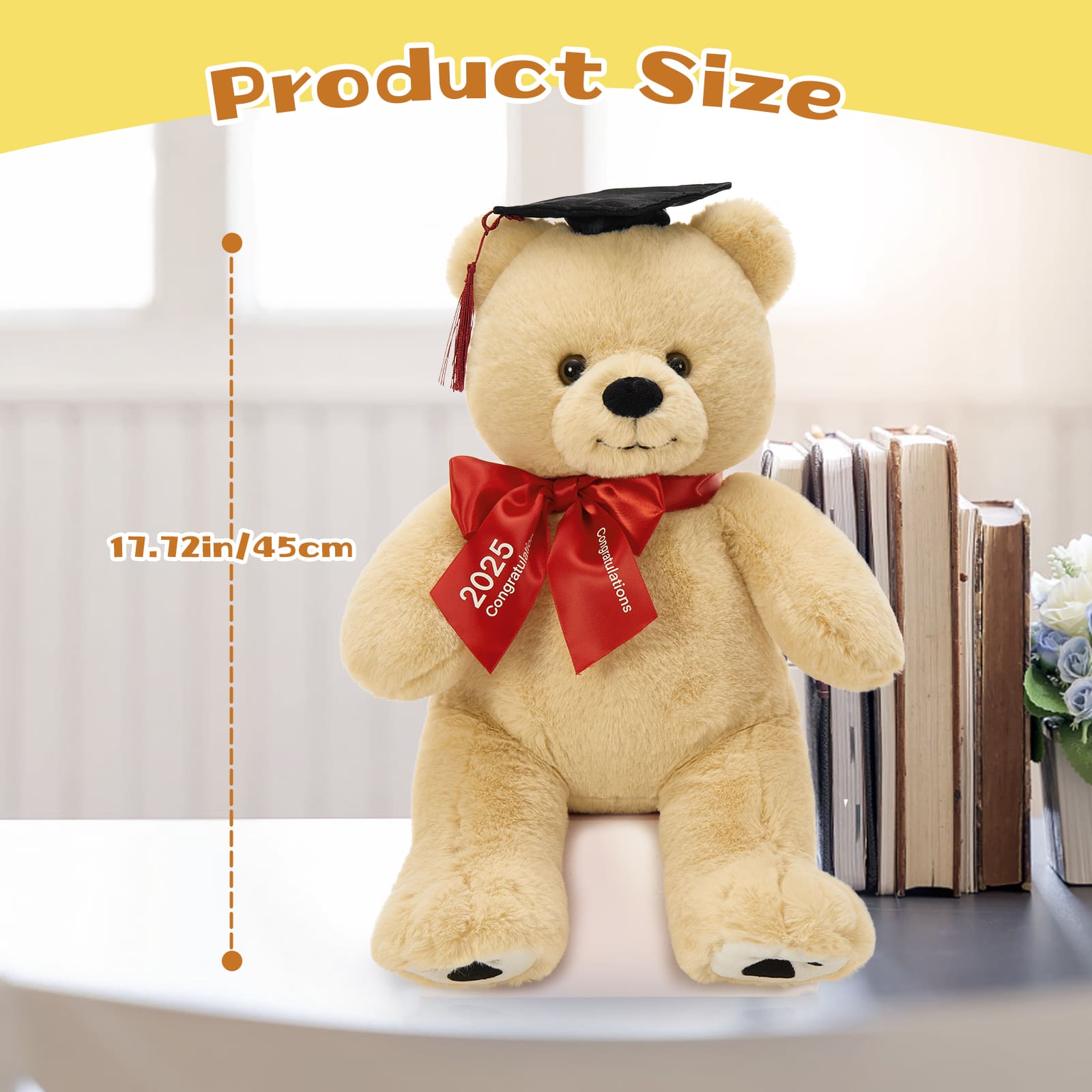 2025 Graduation Teddy Bear Plush Toys, Brown/Pink, 17.72 Inches