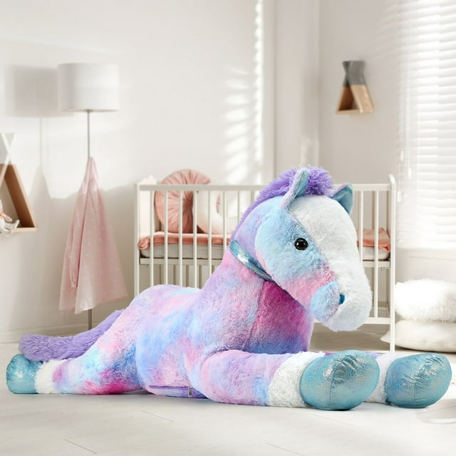 47.5" Giant Horse Stuffed Animals Big Horse Plush Pillow with Tie-Dye Body Plush Toy