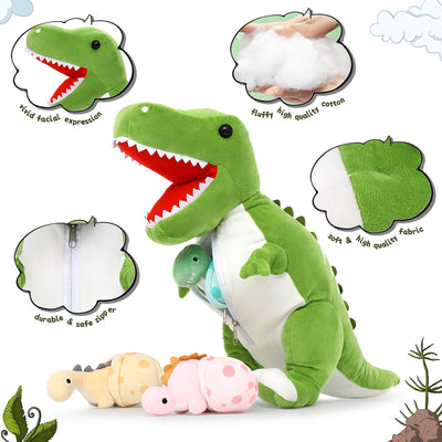 MorisMos Plush Dinosaur Stuffed Animal 23.6'' Mommy Stuffed Dinosaur with 3 Babies