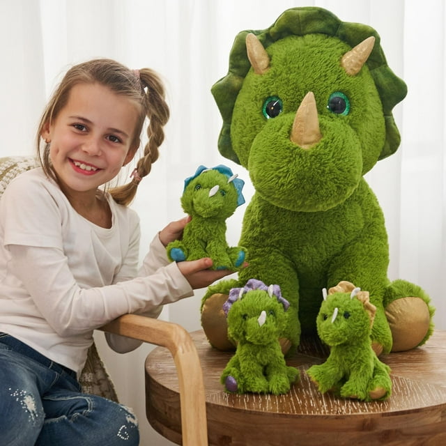 Sitting Triceratops Dinosaur Stuffed Toy, Green, 24.4 inch