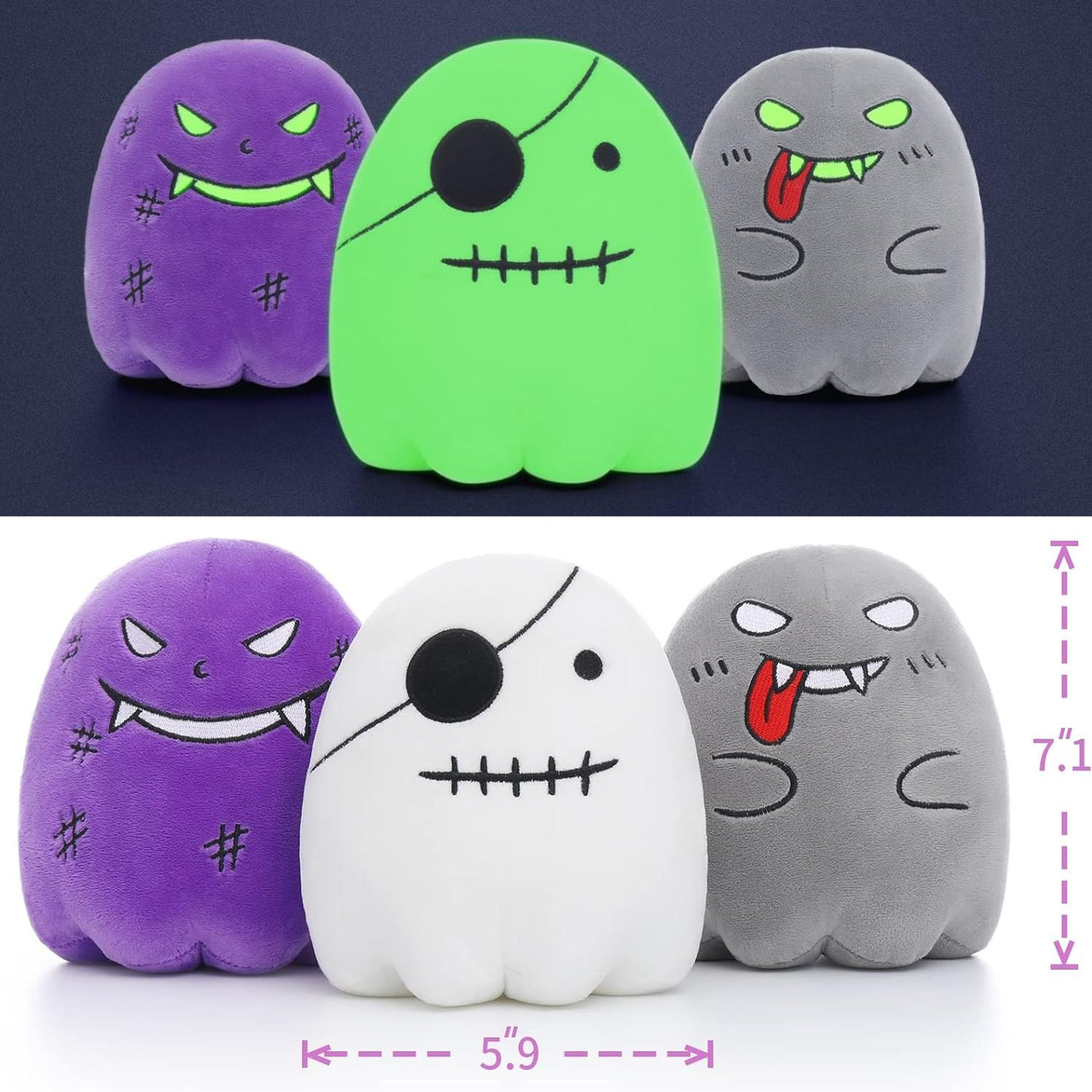 3 Pack Halloween Ghost Stuffed Toy Set, 7.1 Inches