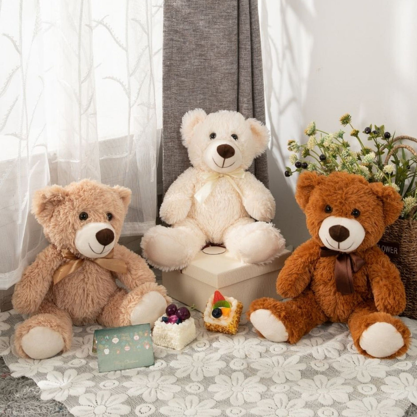 3-Pack Teddy Bears, Beige/Light Brown/Dark Brown, 13.8 Inches - MorisMos