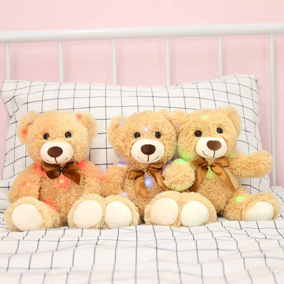 3-Pack Light Up Teddy Bears, Light Brown, 13.8 Inches - MorisMos Stuffed Animals