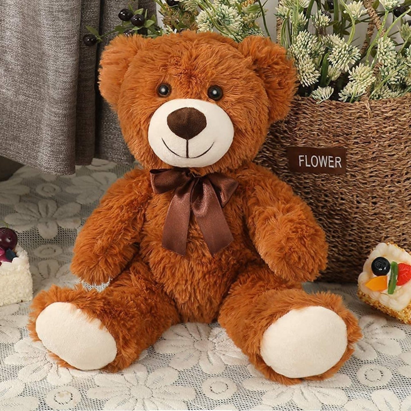 3 Pcs Brown Teddy Bear Stuffed Animals - 14 Inches Dark Brown Teddy Bear Plush Toys - Teddy Bear Theme Baby Shower Centerpieces - Cute Teddy Bear Plush Dolls Bulk - Free Shipping