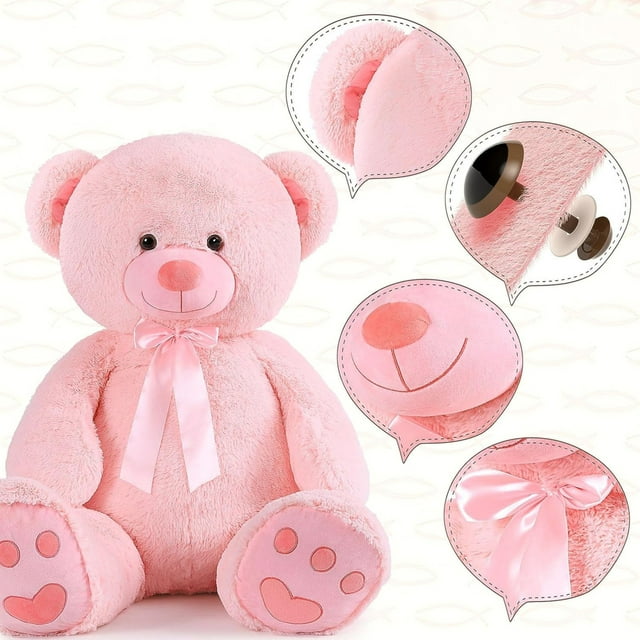 MorisMos 4ft Giant Pink Teddy Bear Stuffed Animal, Big Teddy Bear Plush