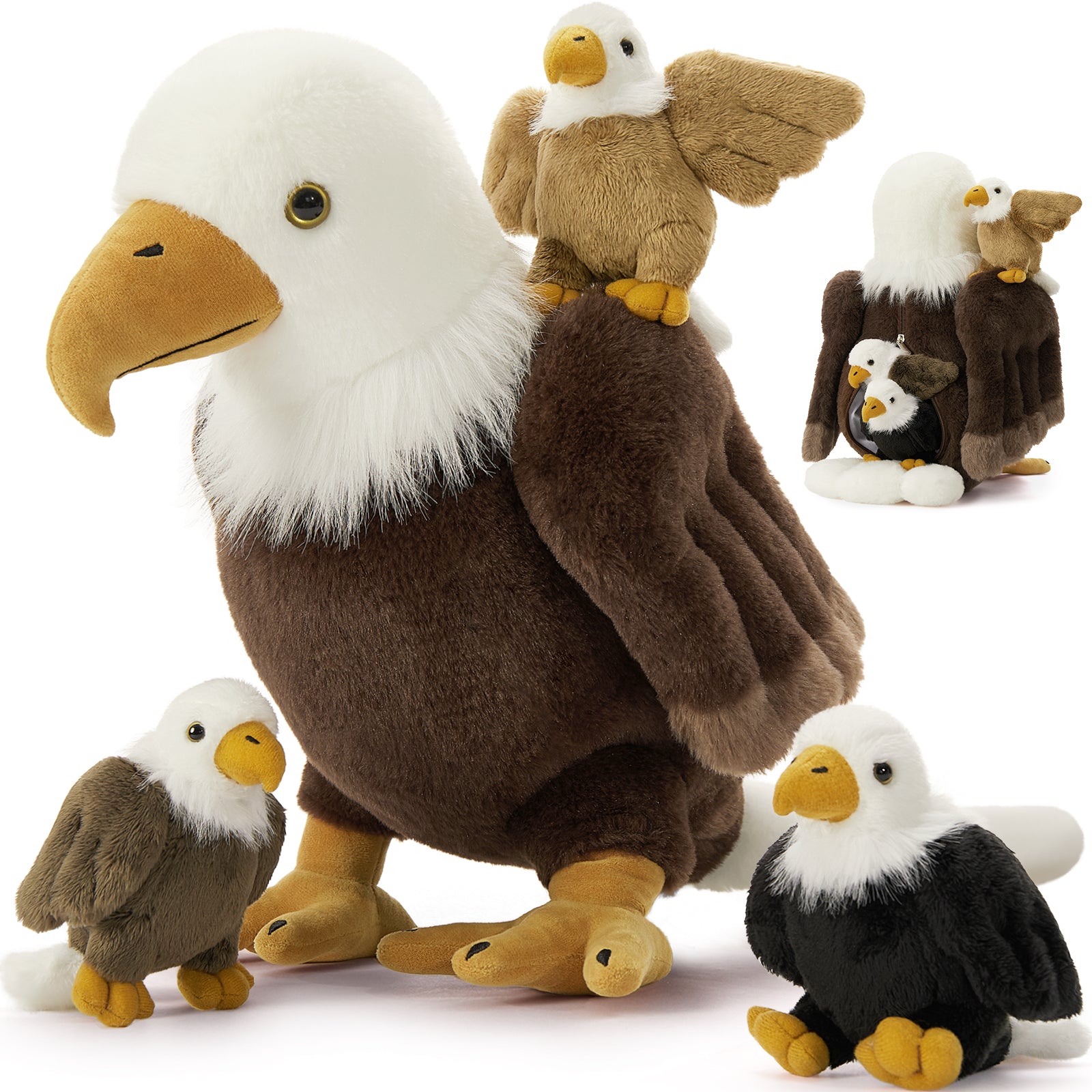 MorisMos 4Pcs Bald Eagle Stuffed Animals with Plush Eagle Toy Set