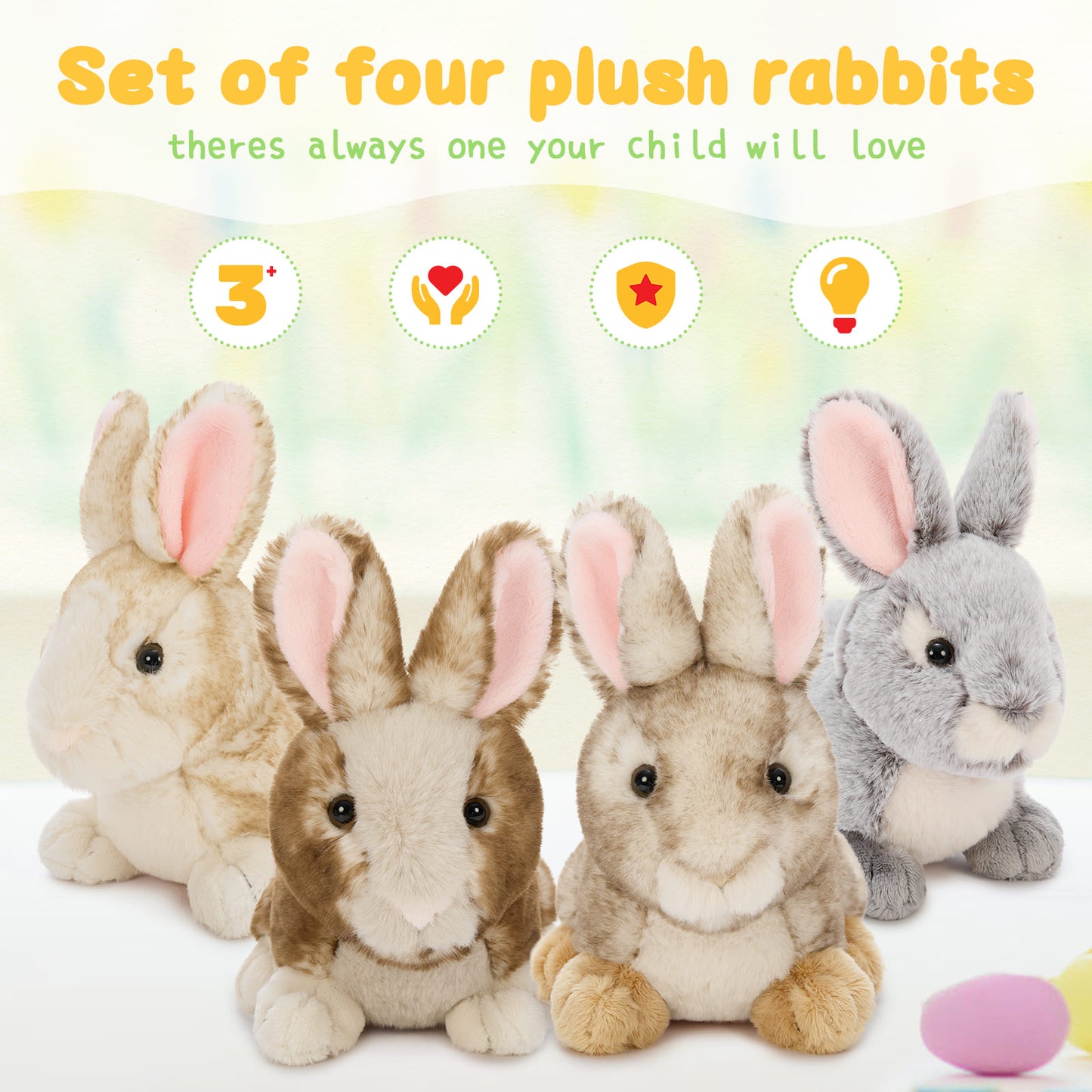 4 Pcs Easter Bunny Plush Toy Assortment - 9 Inches Kawaii Stuffed Bunny Toys - Easter Basket Decoration Ideas - Easter Gift for Children - Party Favors