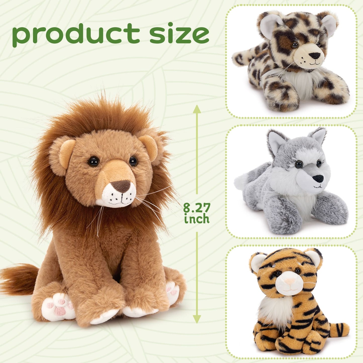 4 Pcs Jungle/Safari Stuffed Animals Set - Tiger/Lion/Wolf/Leopard Forest Plush Toys - 8 Inches Mini Stuffed Animals - Cute Mini Jungle Plush Toys for Children - Free Shipping