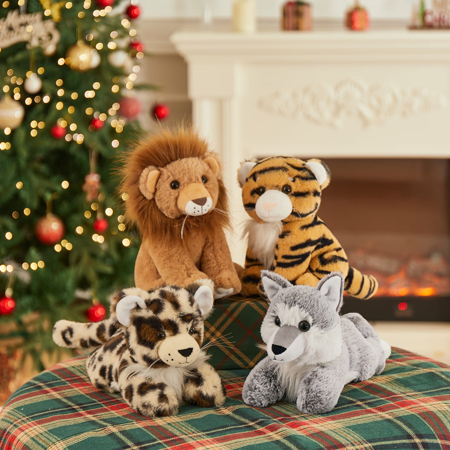 4 Pcs Jungle/Safari Stuffed Animals Set - Tiger/Lion/Wolf/Leopard Forest Plush Toys - 8 Inches Mini Stuffed Animals - Cute Mini Jungle Plush Toys for Children - Free Shipping