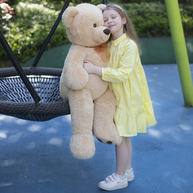39.3" Giant Teddy Bear Stuffed Animal Bear Plush with Bow and Footprints Plush Toy