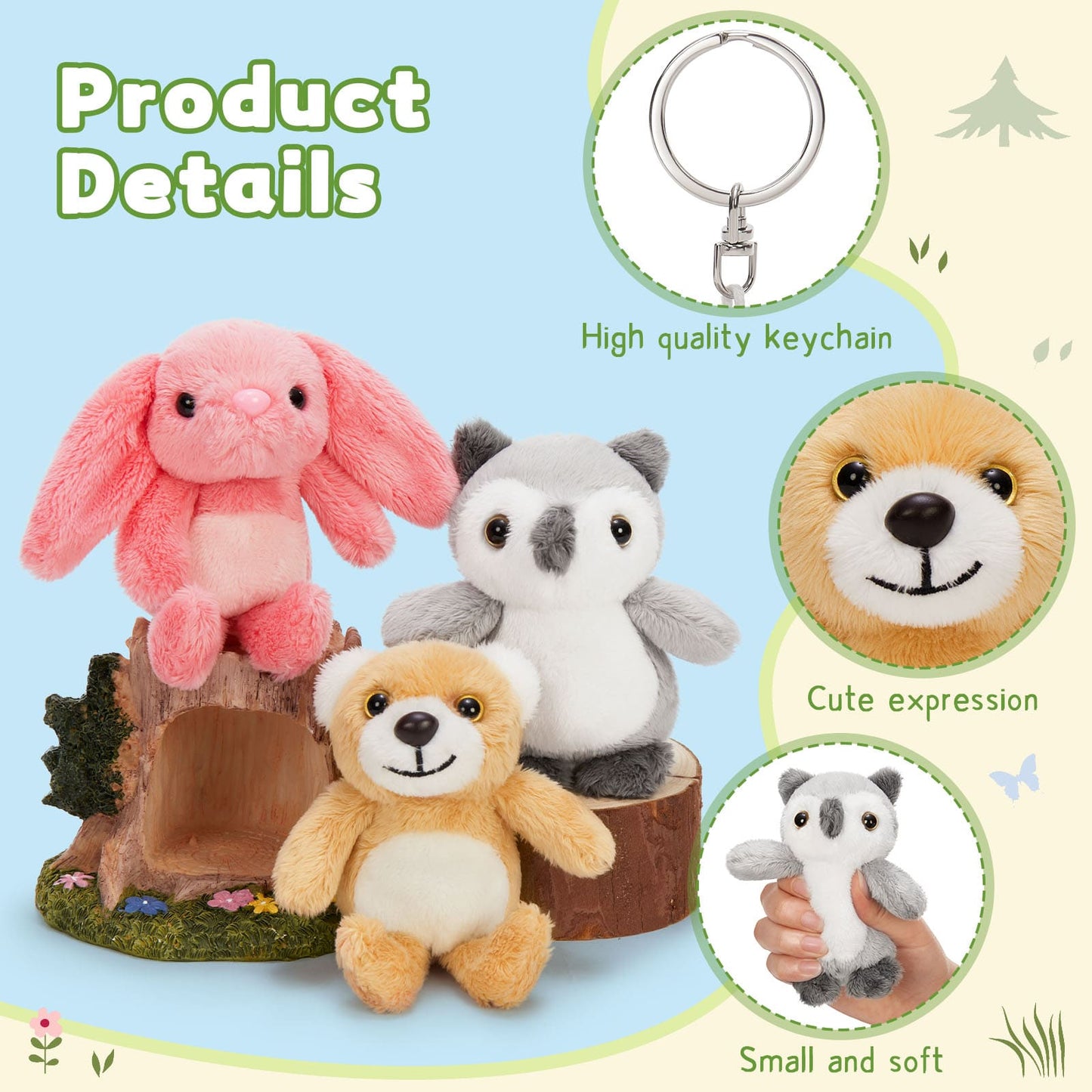 Mini Bulk Plush Keychains - Cute Animal Plush Toy Assortment - Wholesale Party Favors - Kawaii Pendant Accessories for Bags Backpacks - Wholesale Stuffed Animals - Free Shipping
