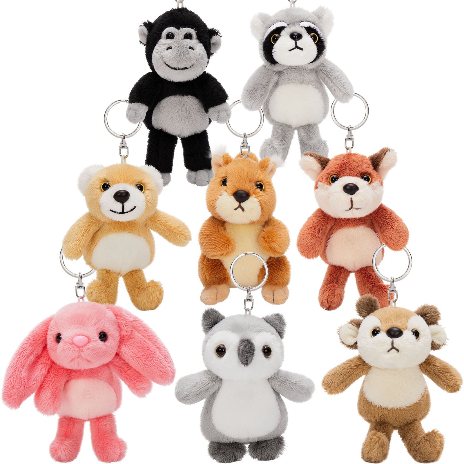 Mini Bulk Plush Keychains Animal Plush Toy Assortment, 5 Inches