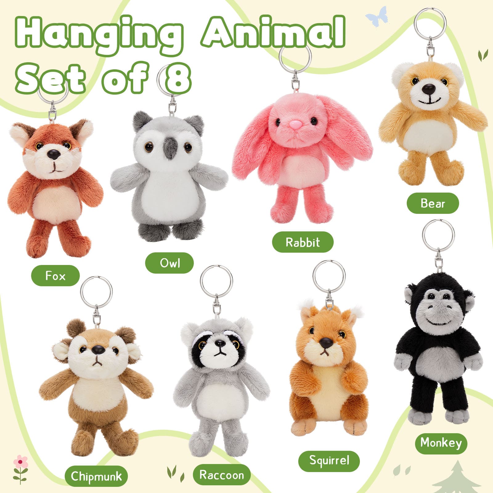 Mini Bulk Plush Keychains Animal Plush Toy Assortment, 5 Inches