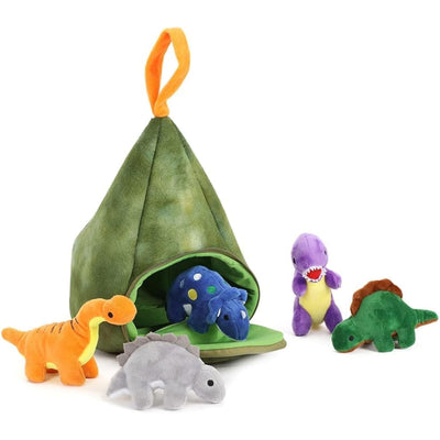 5 Pcs Dinosaur Plush Toys with a Plush Mountain House
