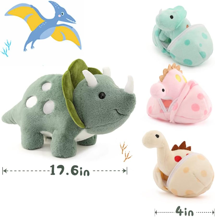 17.6in Plush Dinosaur Stuffed Animals,A Mommy Dinosaur with 3 Baby
