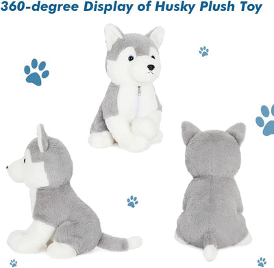 MorisMos Husky Plush Toy with 2 Puppies, 16 Inches