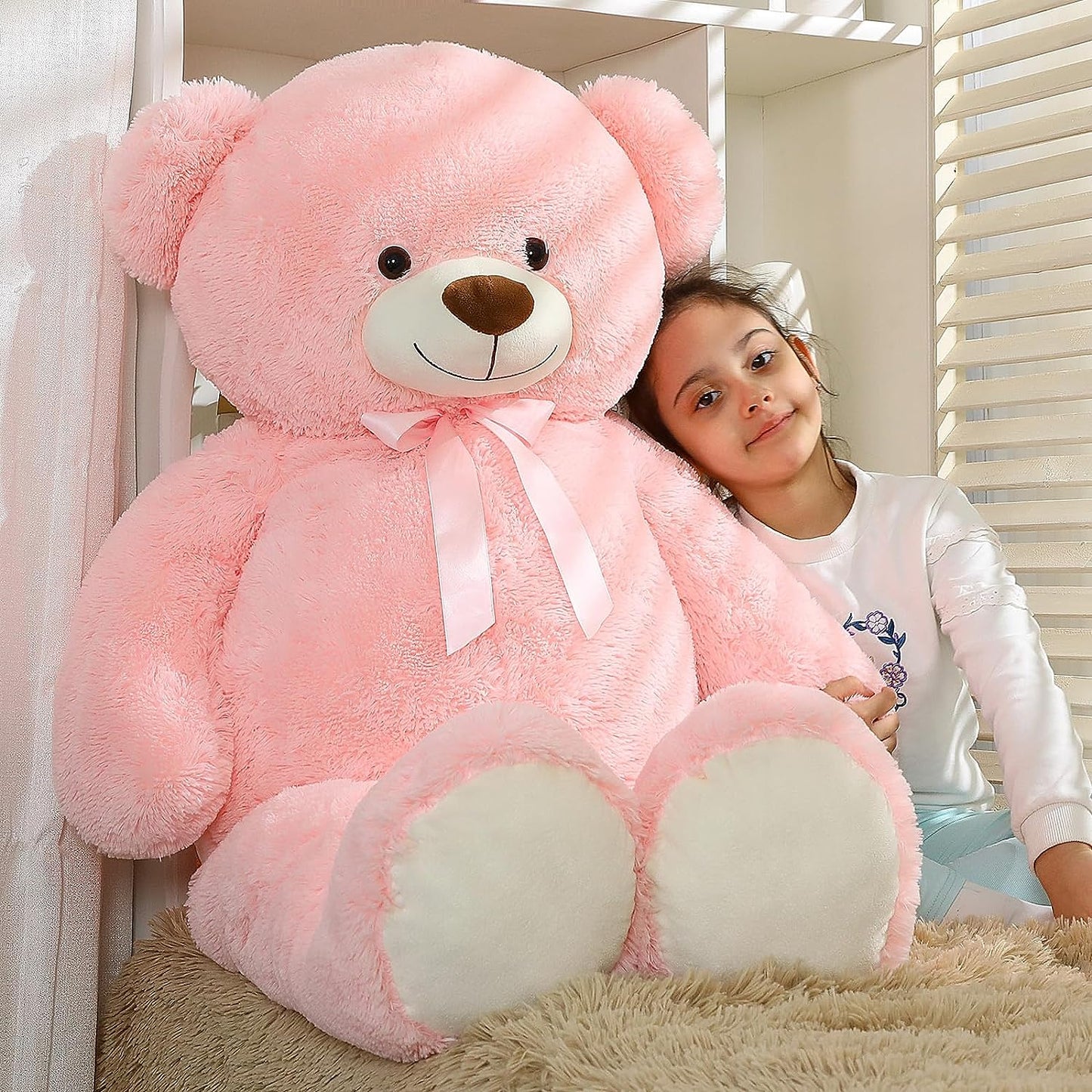 MorisMos Stuffed Animals - Giant Pink Teddy Bear Plush Toys - 52 Inches Teddy Bear Plush Dolls - Valentine's Day Teddy Bears&Gifts for Boyfriend/Girlfriend - ' We Can Bearly Wait' Teddy Bear Theme Baby Shower Decor Ideas - Gender Reveal Party Teddy Bear Decorations -Birthday/Christmas/Graduation Gift for friends - Romantic Anniversary Gift for Wife/Husband