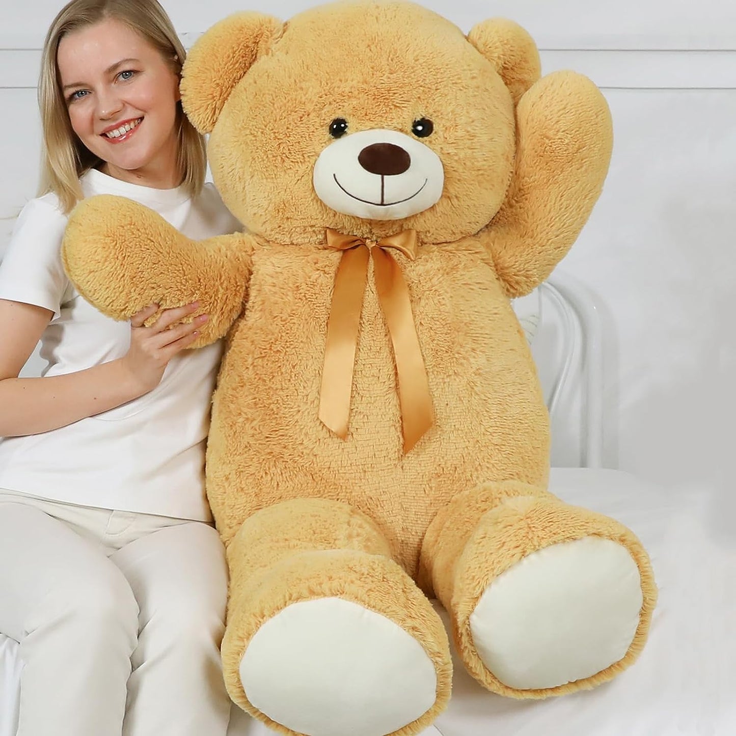 MorisMos Stuffed Animals - Giant Brown Teddy Bear Plush Toys - 52 Inches Teddy Bear Plush Dolls - Valentine's Day Teddy Bears&Gifts for Boyfriend/Girlfriend - ' We Can Bearly Wait' Teddy Bear Theme Baby Shower Decor Ideas - Gender Reveal Party Teddy Bear Decorations -Birthday/Christmas/Graduation Gift for friends - Romantic Anniversary Gift for Wife/Husband