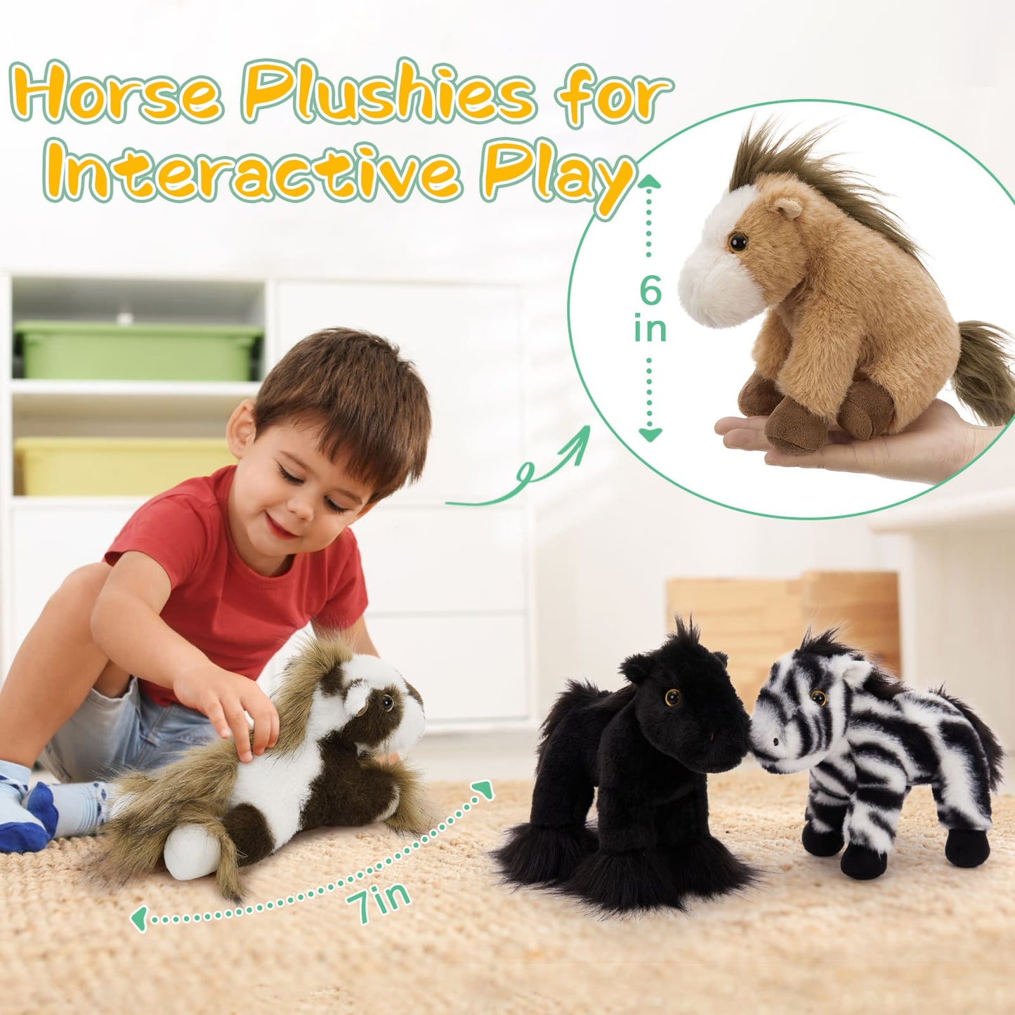 4 Pcs 6 Inches Horse Stuffed Animals - Cute Pony Plush Toy Set - Farm Souvenirs Gifts for Girls Boys