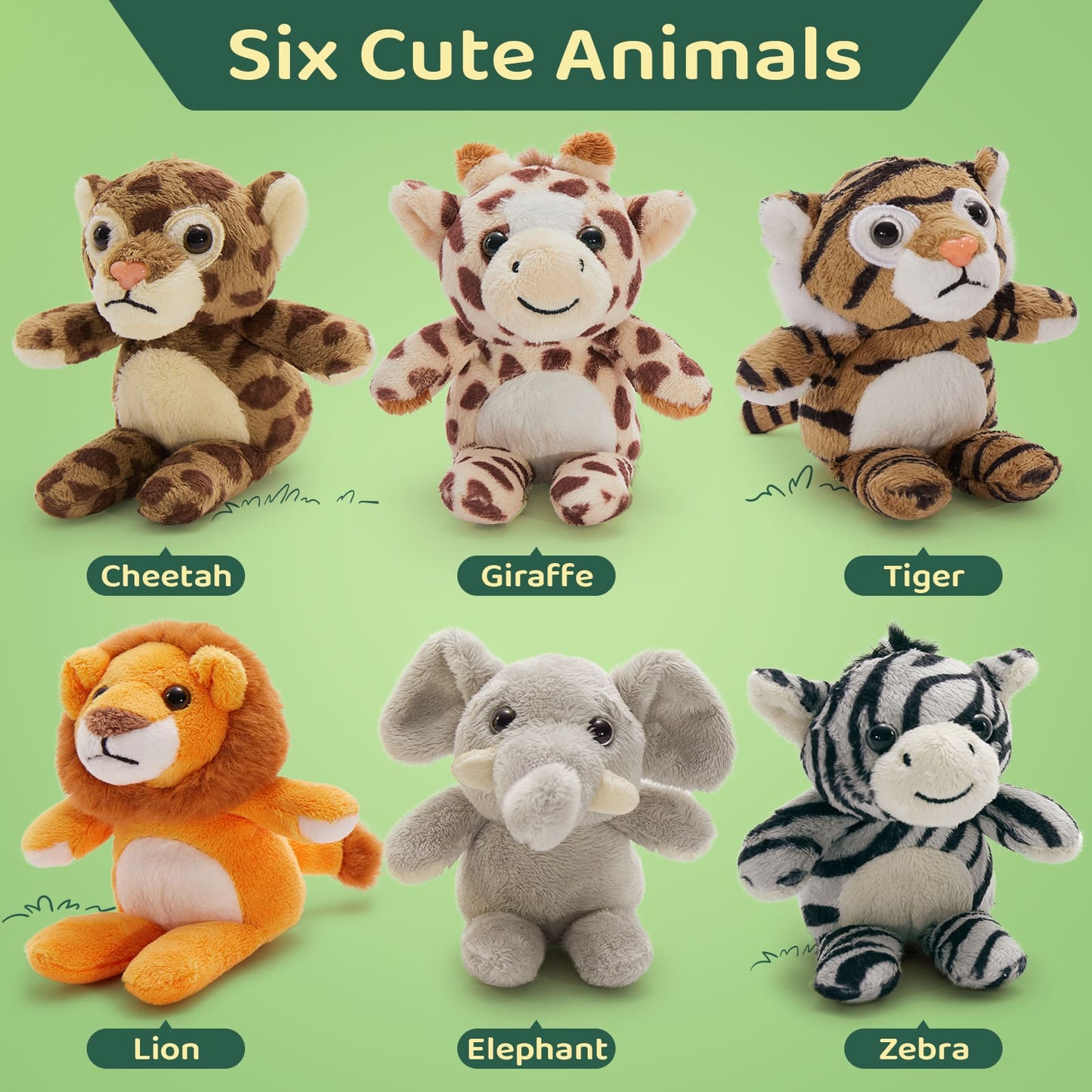 6 Pcs Jungle Safari Stuffed Animals Keychains Bulk, 6 Inches - MorisMos Mini Forest Stuffed Animals - Free Shipping