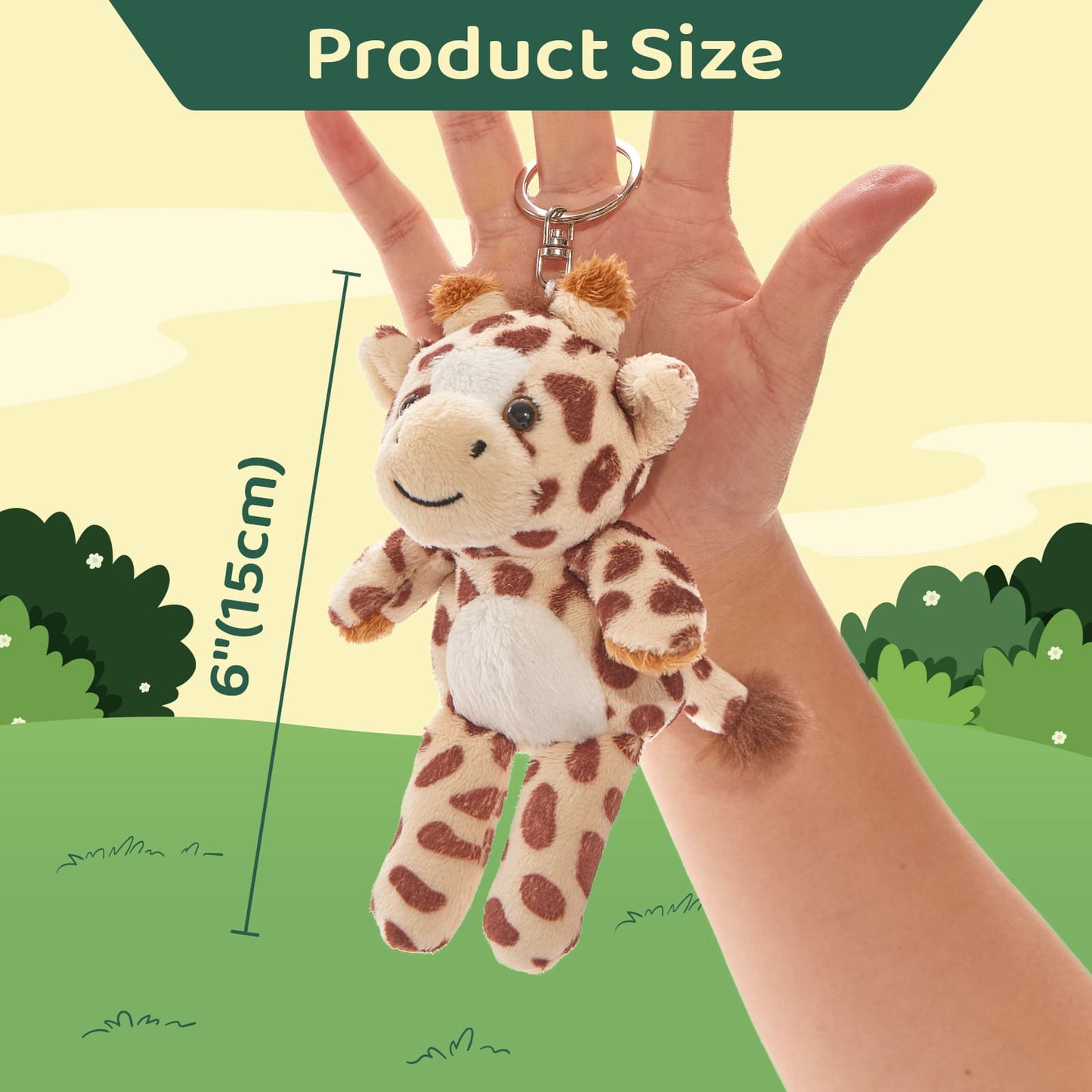 6 Pcs Jungle Safari Stuffed Animals Keychains Bulk, 6 Inches - MorisMos Mini Forest Stuffed Animals - Free Shipping