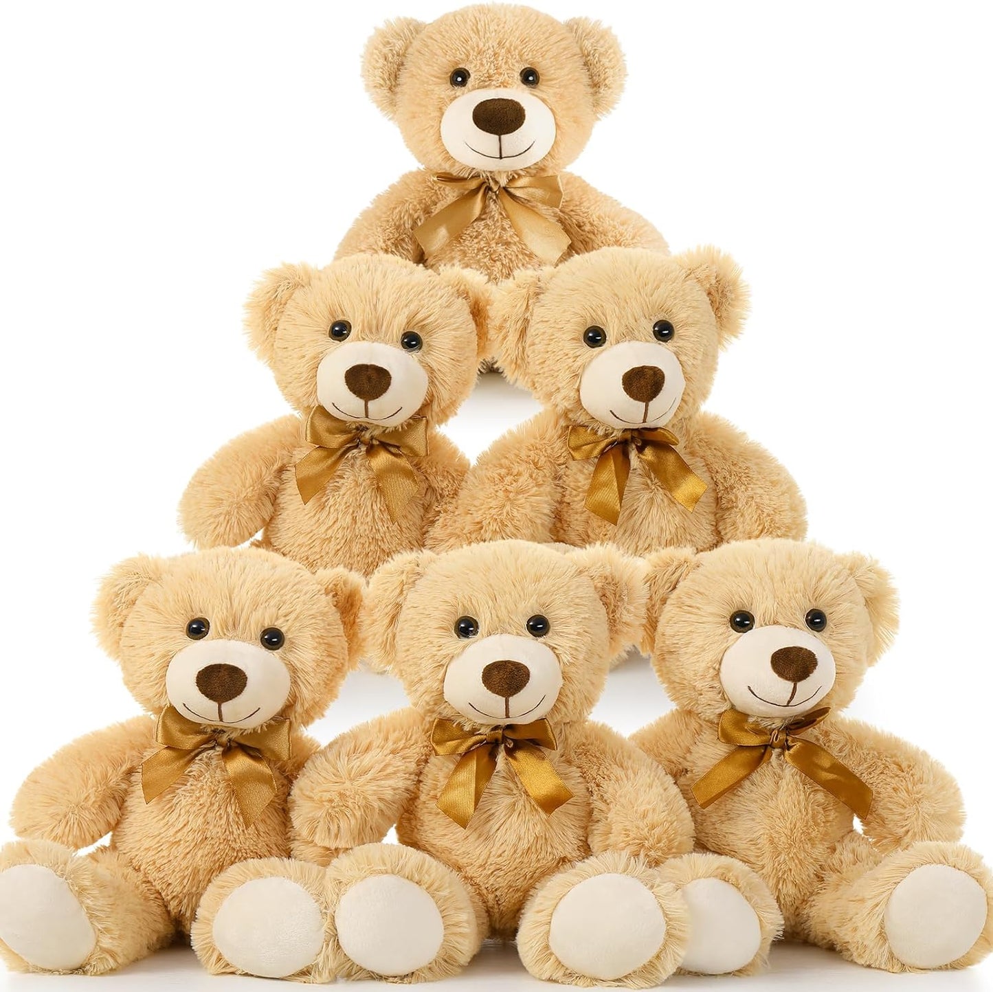 6 Pcs Teddy Bear Stuffed Animals Bulk - Small Teddy Bear Plush Toys - Light Brown 14 Inches Teddy Bear Plush Dolls - Cute Fuzzy Bears for Baby Shower/Wedding/Birthday/Valentine's Day - Teddy Bear Theme Baby Shower Centerpieces