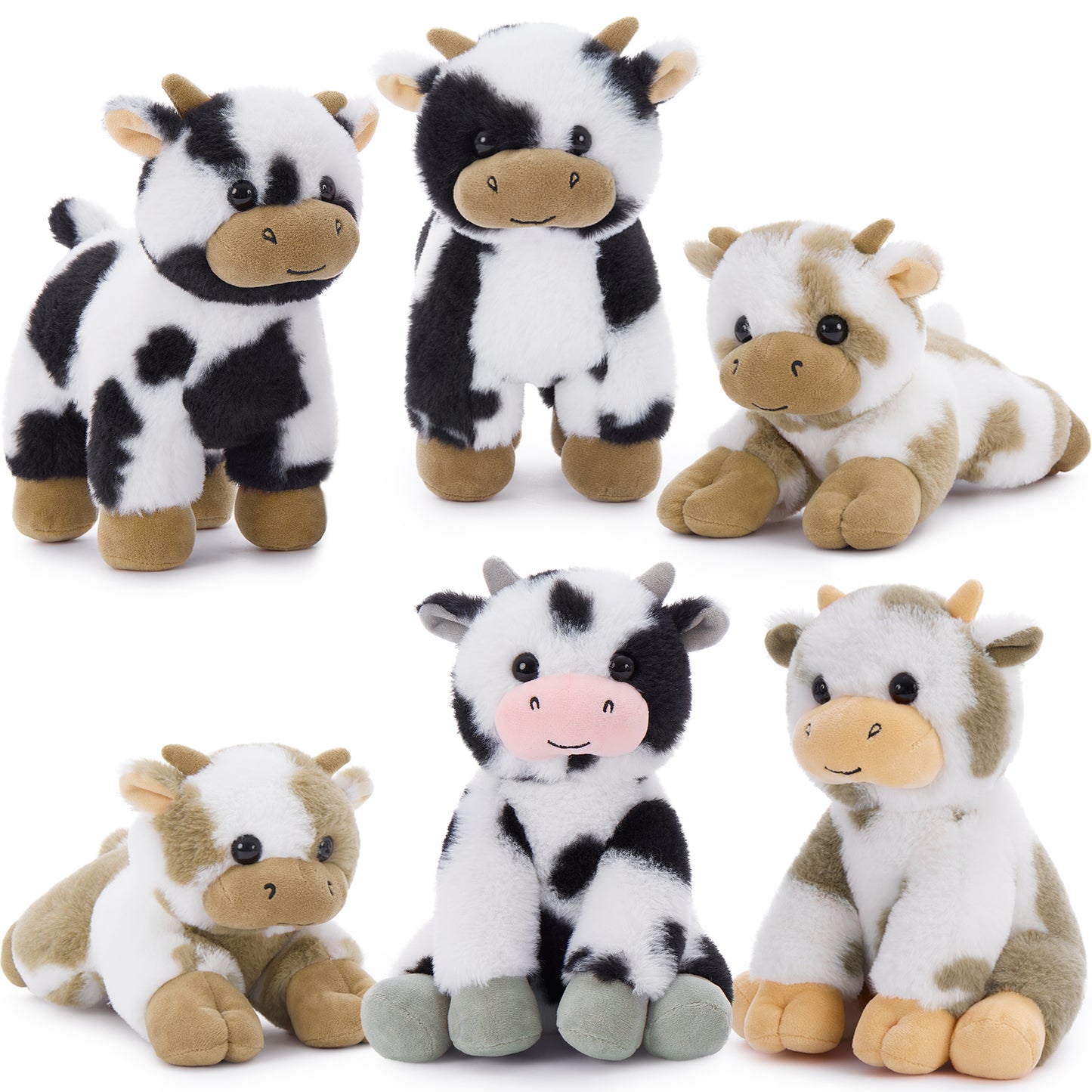 6 Piece Cow Stuffed Animals Farm Plush Toys Bulk, 9.8 Inches