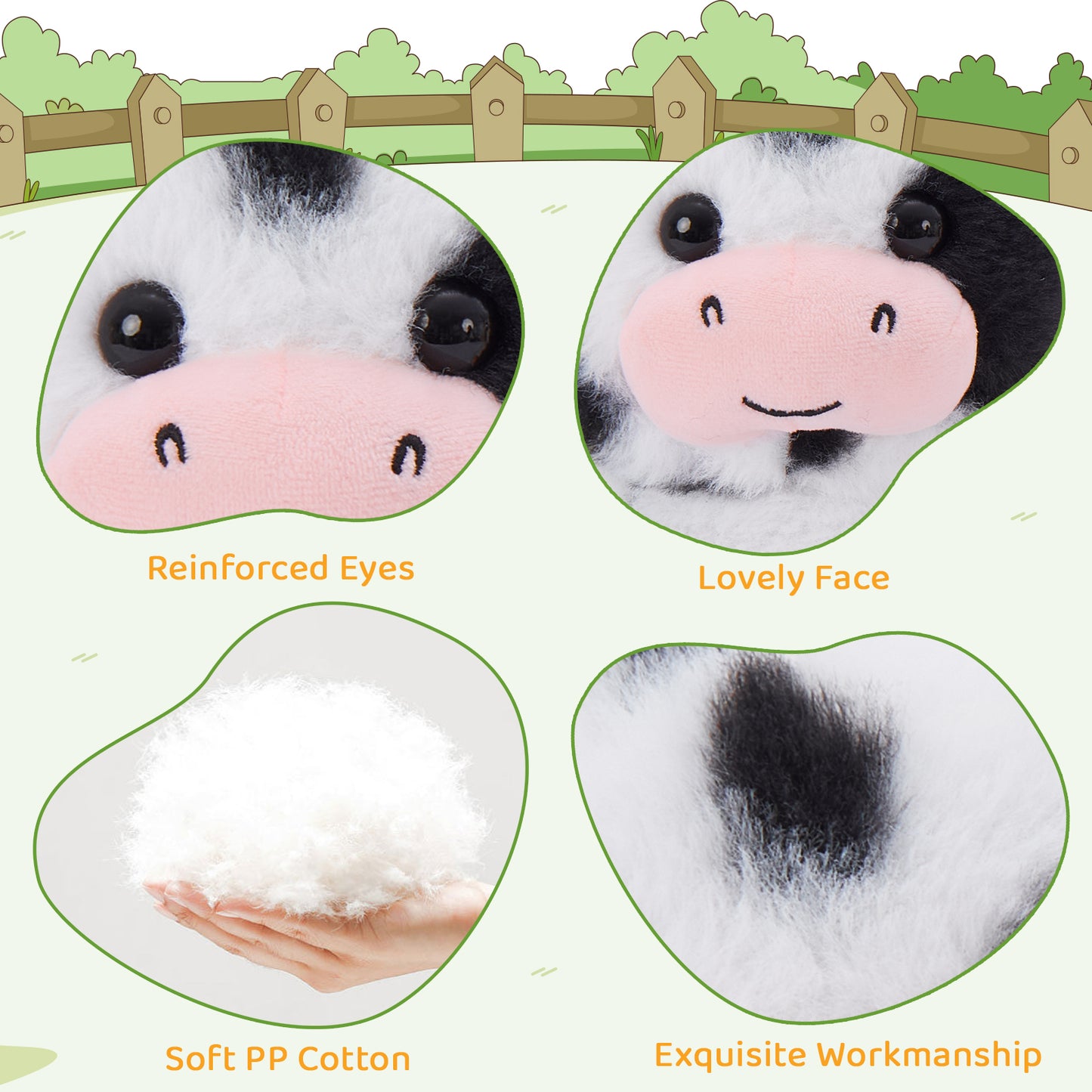 6 Piece Cow Stuffed Animals Farm Plush Toys Bulk, 9.8 Inches