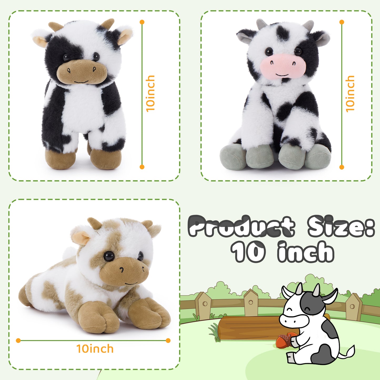 6 Piece Cow Stuffed Animals Farm Plush Toys Bulk, 9.8 Inches