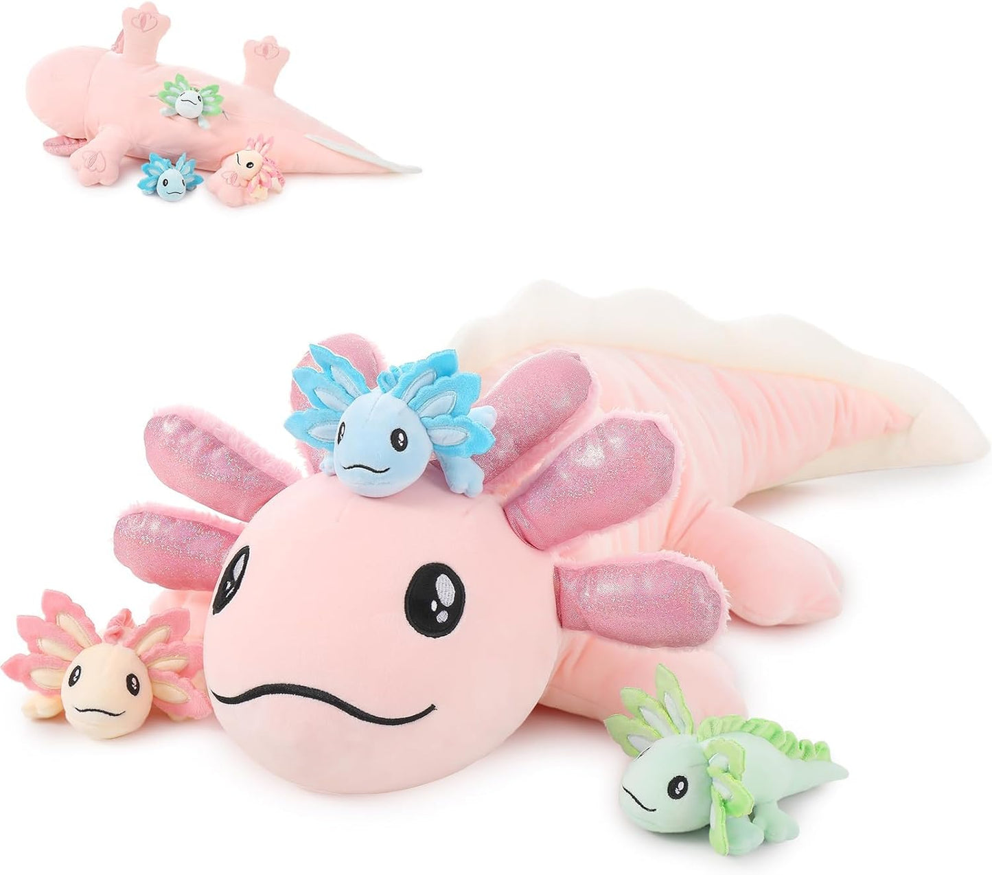 4Pcs Giant Axolotl Plush Stuffed Animal Set,32" Large Pink Axolotl