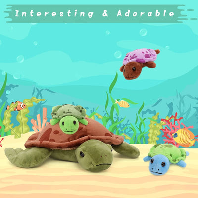 Turtle Stuffed Ocean Animal Toy with 3 Baby Turtles, 12.6"