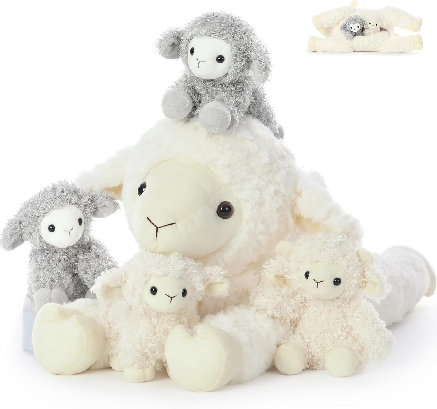 5Pcs Sheep Stuffed Animal 19.6" Giant Lamb Plush with 4 Babies Plush Toy