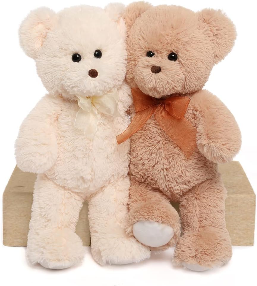 Teddy Bear Stuffed Animal 2 Pack Brown and White Bear Plush Toy