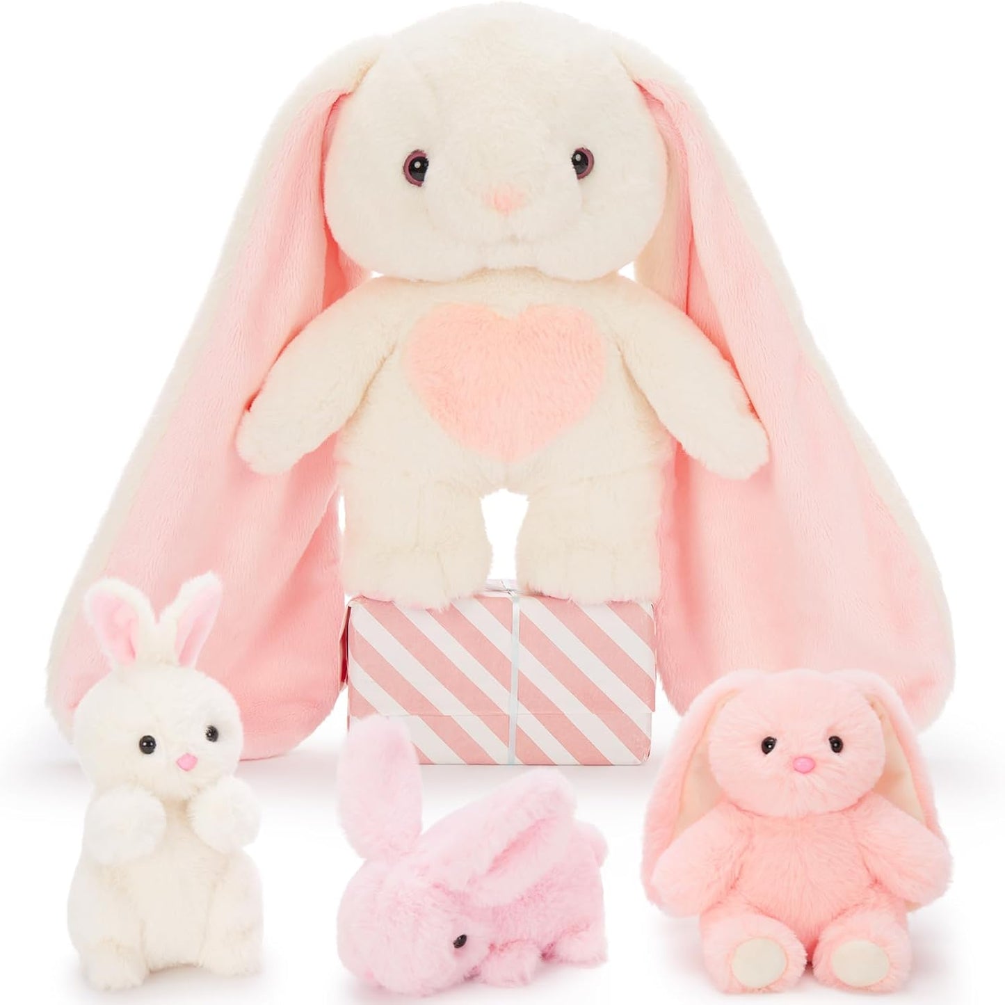 4Pcs Bunny Stuffed Animal 19" Giant Rabbit Plush with 3 Bunnies Plush Toy