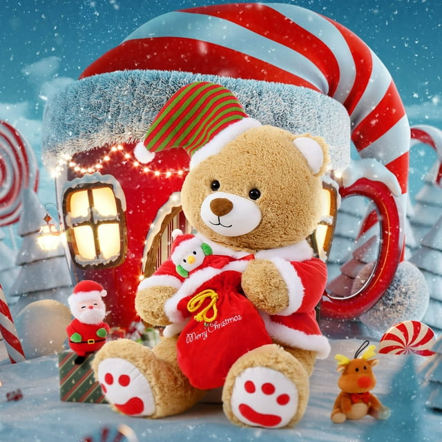 Christmas Teddy Bear Stuffed Animal Santa Claus Snowman